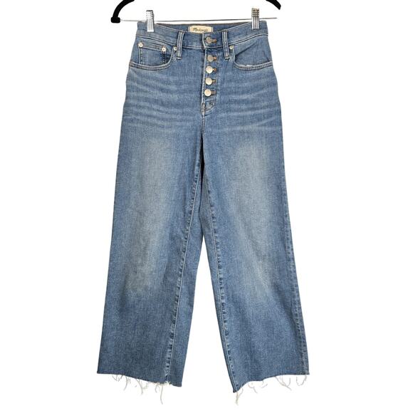 Madewell Jeans Womens 23 Blue The Perfect Vintage Wide-Leg Button Fly Raw Hem - Picture 1 of 10